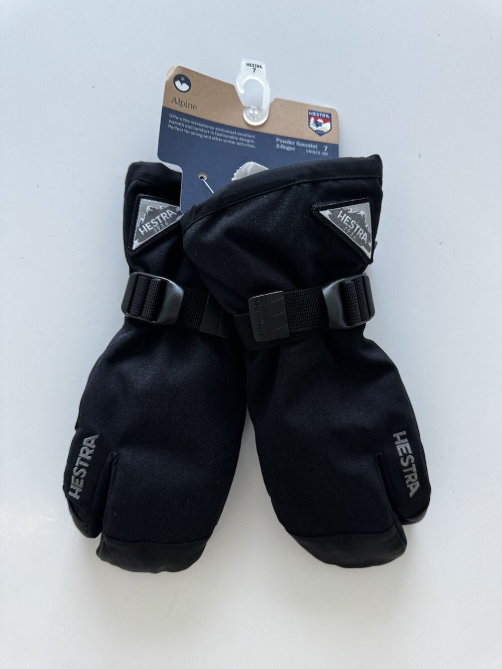 Hestra Powder Gauntlet Gloves Sz 7 Black 3 Finger Leather Ski Snowboard